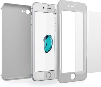 Hoesje geschikt voor Apple iPhone 7 - Voor en Achterkant 360 Graden Hoesje Mat Zilver + Screenprotector (Gehard Glas Screen Protector) Shockproof - Full Body Slim Fit Cover Case