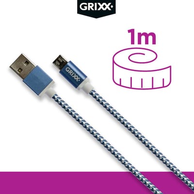 Micro USB kabel 1 meter - Grixx - USB A naar Micro USB - oplaadkabel - blauw wit
