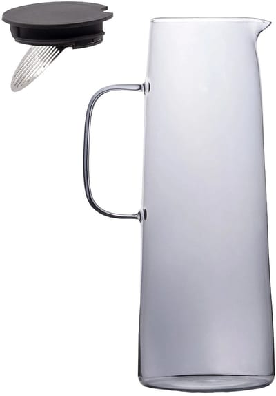 Intirilife Karaf, Glazen Kan, in Rookgrijs - 1.7 Liter Capaciteit - Glas, Waterkan met Deksel en Zeef voor Warme en Koude Dranken, Thee, Sap, Limonade