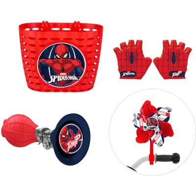 Spiderman fietsset; mand, hoorn, molen en handschoentjes
