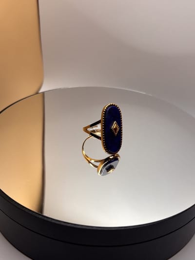 Goudkleurige No-Fade Waterproof Open Lapis Lazuli Lang Ovale Ring - 316L RVS