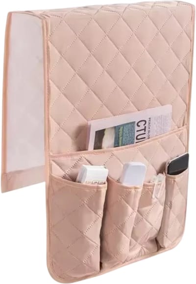 Sofa Armleuning Organizer met 5 Vakken en Bekerhouder – Bank Organizer en Opbergtas voor Afstandsbediening, Telefoon en Accessoires - Beige