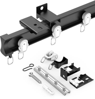 Dailygoods- Gordijnrail 406,4 cm - Flexibele Aluminium Rail - Plafond/Wandmontage - Zwart - Stille Lagerpoelie - Sterk en Duurzaam - Gordijnsysteem