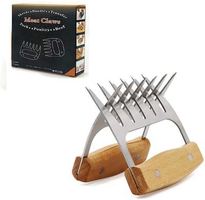 Allecto - 2 Stukken Vleesklauw - Berenklauwen - Ideaal voor het Grillen van Vlees - Houtkleur - Sterke Vorken - Geschikt voor Kip Steak Var...