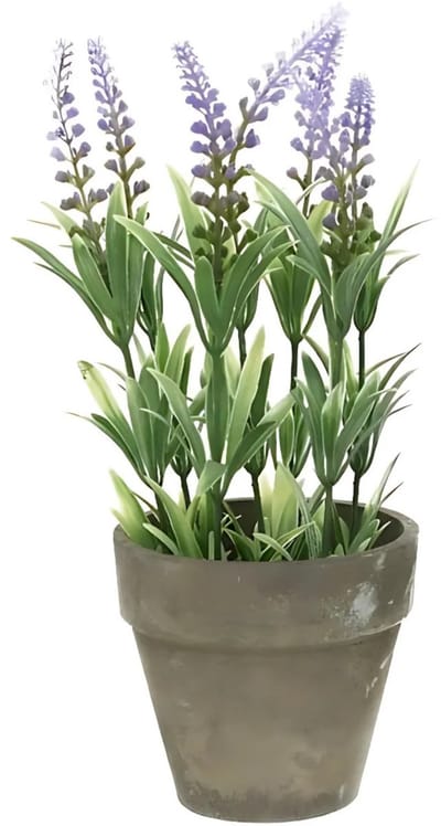 Bellatio Lavendel kunstplant - lila - 25 cm - in betonlook potje - Kunstplanten - nepplanten
