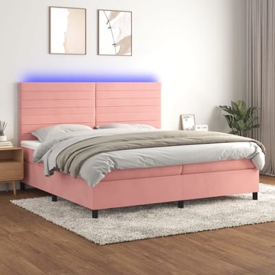 vidaXL - Boxspring - met - matras - en - LED - fluweel - roze - 200x200 - cm