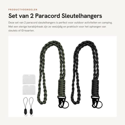 Dailygoods- Sleutelhanger Paracord 2 stuks - Sleutelkoord met karabijnhaak - ID-kaarten houder - Outdoor - Camping - Hoogwaardig materiaal
