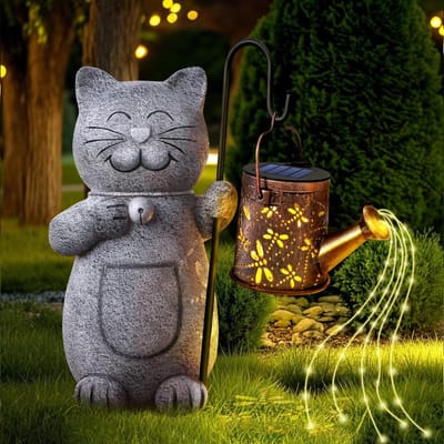 Dailygoods- Tuinbeeld met lantaarn op zonne-energie - Tuindecoratie voor buiten - Verlichte sculptuur - Ornamenten voor balkon - Weerbestendig - Sfeervolle verlichting