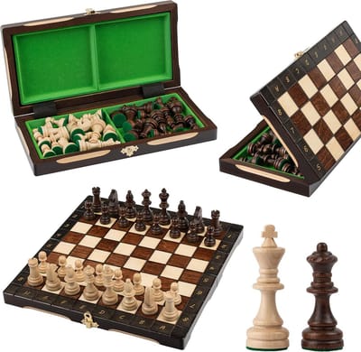Houten Schaakbord - Toernooi Set - Strategisch Spel - Handgemaakt en Draagbaar - 29 cm - Houtkleur