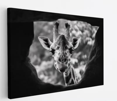 Saammp Canvas Schilderij - Glurende Giraffe - Natuur - Dieren - 45x30 - Foto op canvas - Wanddecoratie - Muurdecoratie Woonkamer - Slaapkamer decoratie - Canvas Print