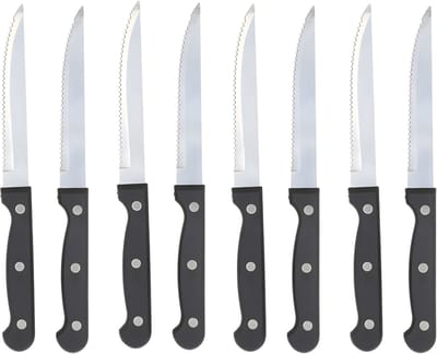 Gerimport vlees / steak messen - 8x - RVS - bakeliet handvat - 21 cm - scherpe messen