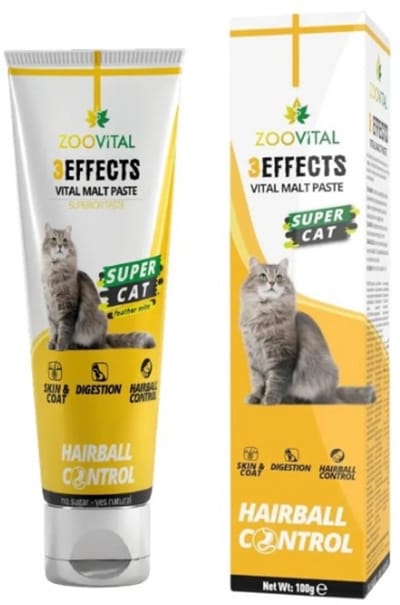 Zoovital - 3 Effects Vital Malt Paste 100 (gr.) | Anti-haarbal Moutpasta voor katten - Rijk aan prebiotica (MOS) en B-vitamines | Voorkomt haarballen bij katten | Bevat natuurlijke maltextracten | Verbetert huid en vachtgezondheid |