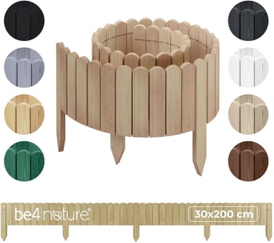 be4nature Flexibele houten border 30 x 200 cm Beige Onbehandelde rolborder plantenrand tuinhek decor palissade graskant