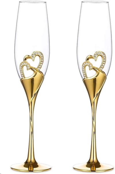 Allecto Plus - Creatieve wijnglazen set van 2 - Gekleurd - Kristal diamant - Bruiloft en romantiek - Champagneglazen - Goud设计