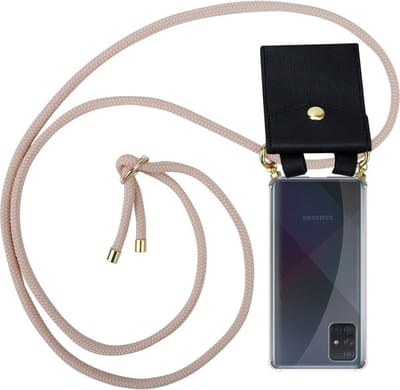 Cadorabo Hoesje geschikt voor Samsung Galaxy A51 4G / M40s in PEARLY ROSE GOUD - Silicone Mobiele telefoon ketting beschermhoes met gouden ringen, koordriem en afneembare etui