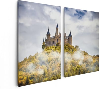 Artaza Canvas Schilderij Tweeluik Kasteel op de Berg in het Bos - 80x60 - Foto Op Canvas - Canvas Print