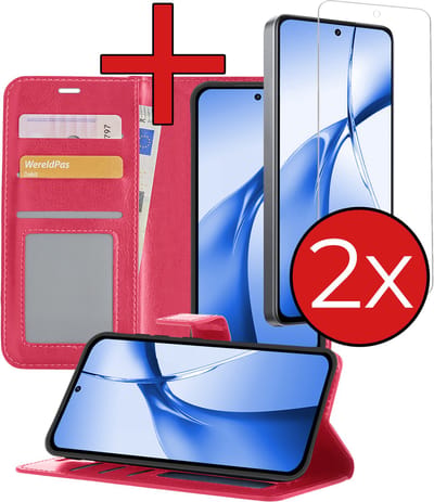 Hoesje - Met 2x Screenprotector - Geschikt voor OnePlus Nord CE4 - Luxe Pasjeshouder - Flip Case - Bookcase Portemonee - Kunstleer Book Case - Flipcase Hoes - Book Cover - Walletcase - Portemonneehoes - Telefoonhoes - Donkergroen