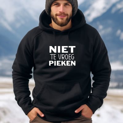 Heren hoodie- Niet te vroeg pieken- Maat S- Wintersport- Wintersport hoodie- Après-ski trui.