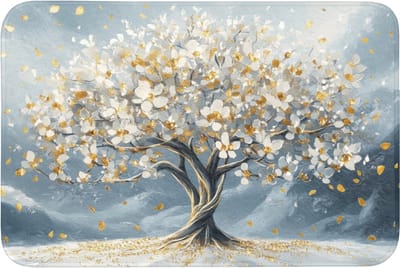 Badmat 90x60 cm - Antislip - Boom - Winter - Levensboom - Modern - Goud - Badmatten voor badkamer - Badkamermat - Douchemat - Badkamer mat
