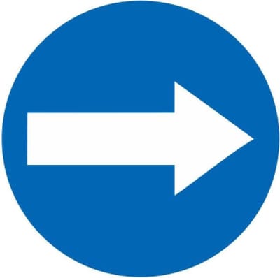 Pijl bordje blauw aluminium Ø75mm + dubbelzijdig tape -  1 stuk