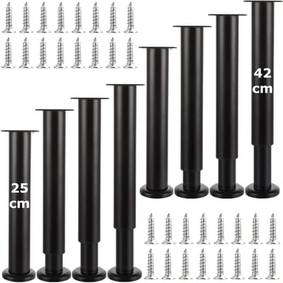 Dailygoods - Set van 8 Verstelbare Metalen Meubelpoten 25-42 cm Zwart