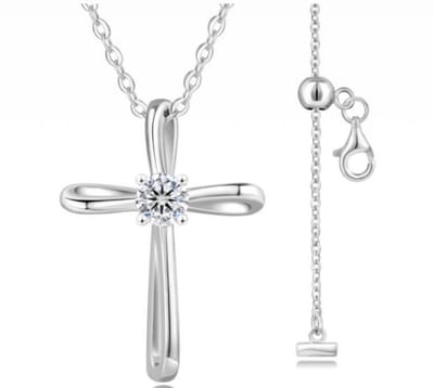 Selevie Ketting witgoud met Kruis en Moissanite steen - Twist Cross luxe design - 0.3CT Moissanite round -