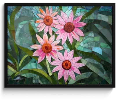 Poster in lijst - Fotolijst 70x50 cm - Posters - Bloemen - Roze - Glasmozaïek - Posterlijst zwart - Decoratie - Wanddecoratie woonkamer - Muurdecoratie slaapkamer