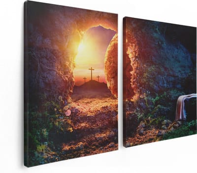 Artaza Canvas Schilderij Tweeluik Kruisiging bij Zonsopgang - Opstanding Jezus - 120x80 - Foto Op Canvas - Canvas Print