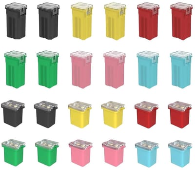 24 stuks 12V-24V Automotive boxvormig assortiment zekeringset voor voertuigen - inclusief 20A/30A/40A/50A/60A/80A, ideaal voor auto's en pickup trucks