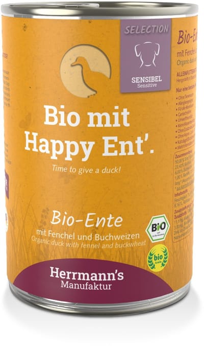 HERRMANN'S MANUFAKTUR biologisch hondenvoer voor gevoelige honden met eend, 400 g