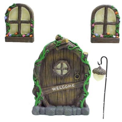 Miniatuur Elfentak Decoraties Elfendeur En Raam Set Lichtgevende Deur En Raam Ornamenten black