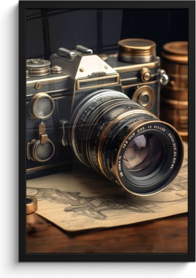 Poster in lijst - Fotolijst 40x60 cm - Posters - Vintage - Fototoestel - Camera - Papier - Oud - Posterlijst zwart - Decoratie - Wanddecoratie woonkamer - Muurdecoratie slaapkamer