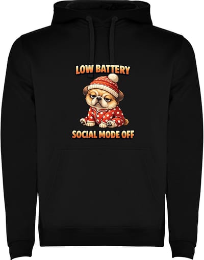 Zwarte Hoodie Low Batterij Social Mode Off - Geen Energie Sociale Leven even uit - Humor Maat M