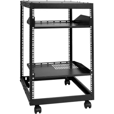 VEVOR 15u Open Frame Serverrek, 58.5-101.6cm/23''-40'' Verstelbare Diepte, Vrijstaand Of Aan De Muur Gemonteerd Netwerkserverrek, 4-Post Av-Rek Met Wielen, Biedt Plaats Aan Al Uw Netwerk-It