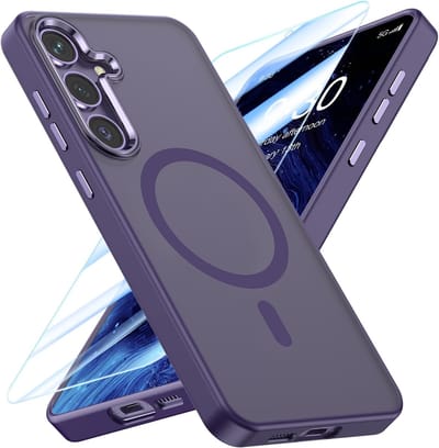 Matte magnetische hoes Geschikt voor: Samsung Galaxy S25 - Compatibel met MagSafe - + 2x Screenprotector - Matte achterkant - Paars