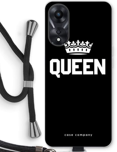Case Company® - Hoesje met koord geschikt voor Oppo A78 5G hoesje met Koord - Queen zwart - Telefoonhoesje met Zwart Koord - Bescherming aan alle Kanten en Over de Schermrand