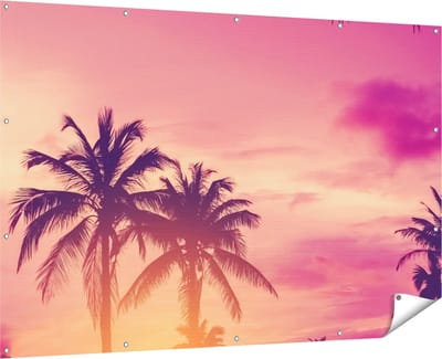 Gards Tuinposter Tropische Palmbomen met Zonsondergang - 180x120 cm - Tuindoek - Tuindecoratie - Wanddecoratie buiten - Tuinschilderij