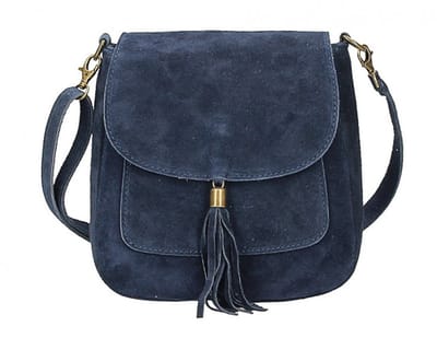 Donkerblauwe Suède Schoudertas Tassle - Suède Boho Schoudertassen met Kwastje - Italiaans Suède - Verstelbaar Hengsel - Donkerblauw - Navy