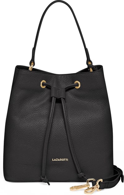Lazarotti Leren Schoudertas Bologna Leather Bucket Bag Black Zwart
