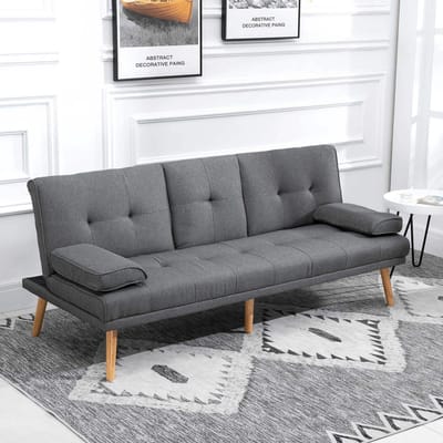 STILVORA Slaapbank 181 Cm - 3-Zits Met Verstelbare Rugleuning, Klaptafel En Bekerhouders - Voor Woonkamer En Logeerkamer - Polyester - Donkergrijs