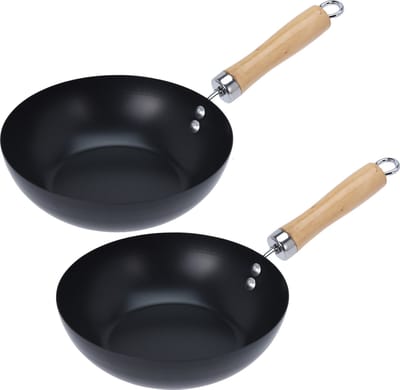Excellent Houseware Wok/hapjes/kook pannetje - 2x stuks - D20 cm