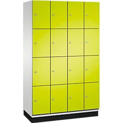C+P Cambio lockerkast, 4 vakken, 16 vakken, met plint, B 1200 x D 525 x H 1980 mm, lichtgrijs/kleedgroen