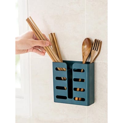 Porte-baguettes Ventouse Égouttoir Mural Rangement Ustensiles de Cuisine Organisateur Fourchette Couteau Cuillère Support Vaisselle beige