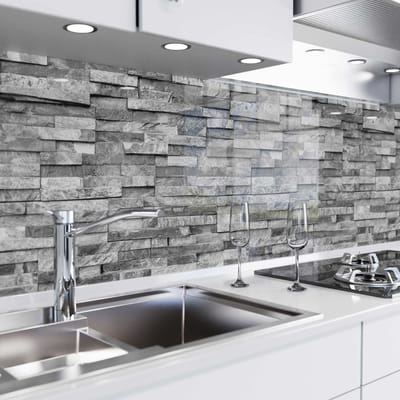 Keuken achterwand zelfklevend - Spatscherm keuken - Spatwand fornuis - Muurbeschermer - Verstevigde PET folie - 0,37 mm - Mat - Steenwand - Materiaalmonster A5