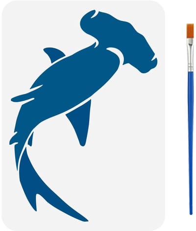 Dailygoods - FINGERINSPIRE Haaiensjablonen met penseel 29,7 x 21 cm herbruikbare hamerhaai sjablonen huisdier haai decoratie sjablonen haai patroon sjablonen oceaan thema sjabloon voor hout muren stoffen vloeren