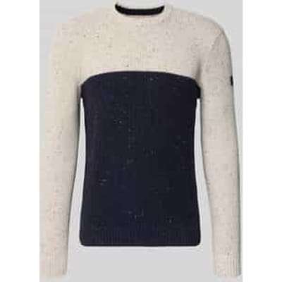 Tom Tailor - Gebreide trui met structuurmix - Maat XL - offwhite navy color block