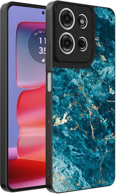 Geschikt voor Motorola Edge 50 Pro Telefoonhoesje met marmer opdruk - TPU backcover case blue marble design - Blauw - Smartphonica geschikt voor Motorola Edge 50 Pro