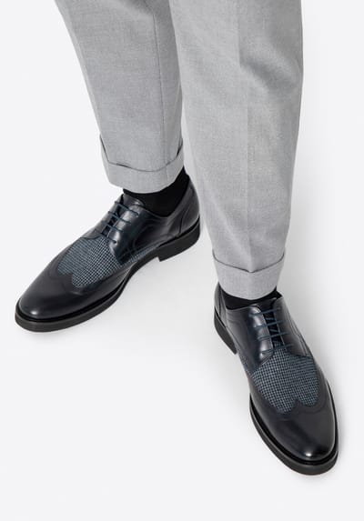 Wittchen Heren Derby schoenen van leer met textiel inzetstukken, marineblauw, natuurlijk leer