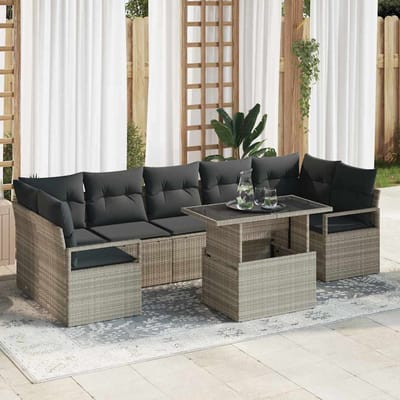 vidaXL - Tuinbank - Set - 8 - st - 7-Aantal - zitplaatsen - Lichtgrijs - poly - rattan