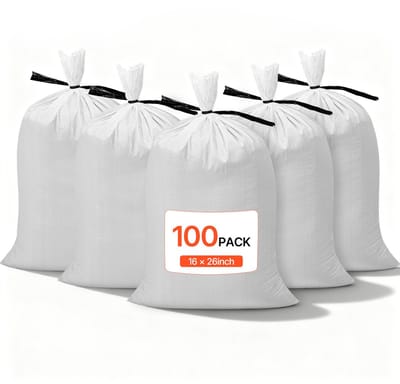 Lege zandzakken, 100 stuks, 40 x 66 cm, duurzame geweven polypropyleen zakken met sluitbanden, capaciteit 22,6 kg, scheurbestendig en UV-bestendig voor waterkering en barrières